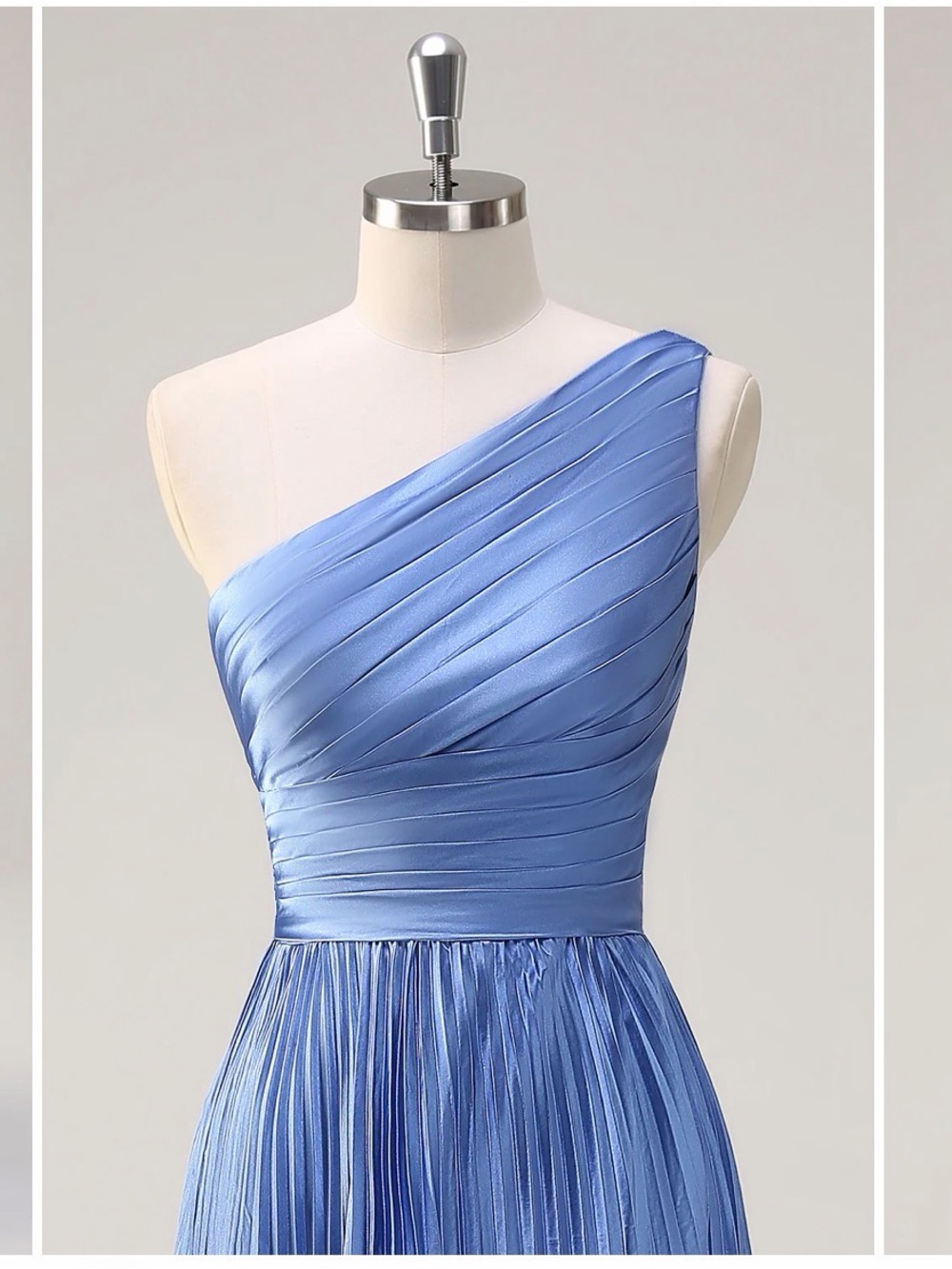 9️⃣ Elegant One-Shoulder Dusty Blue Pleated Maxi Gown - Picture 4 of 6
